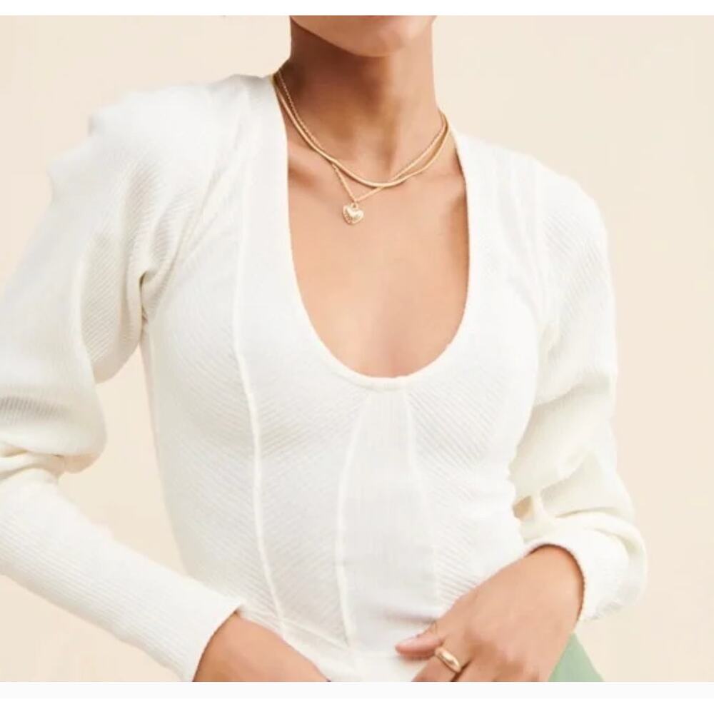 NWT Free People Petra Fitted Top ~ Size Small Ivory Ribbed